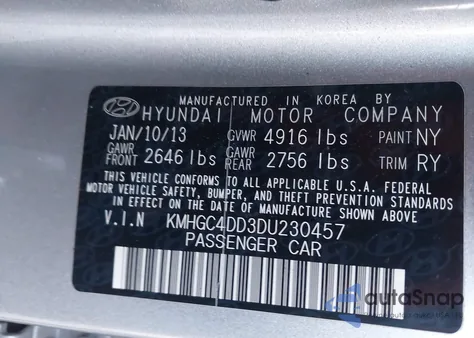 2013 Hyundai Genesis 3.8 из США, поврежденный, VIN KMHGC4DD3DU230457